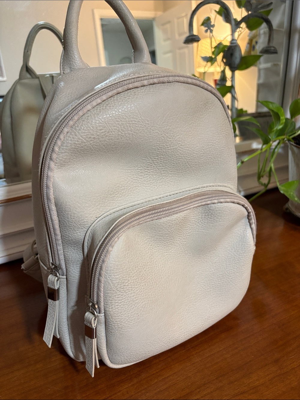 Women’s Cream Mini Backpack - Sleek Everyday Bag